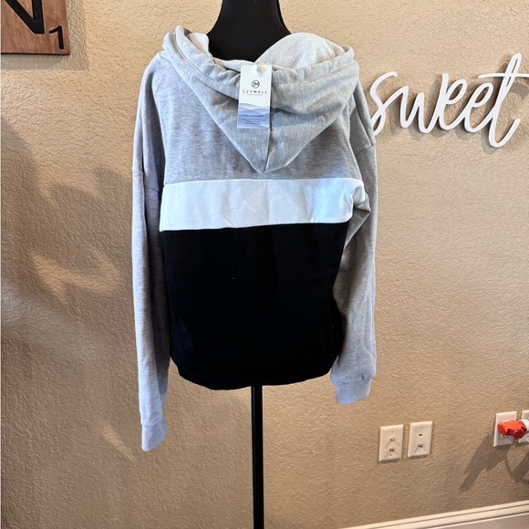 Black,Gray, and White Color Block Hoodie - Picture 2 of 3